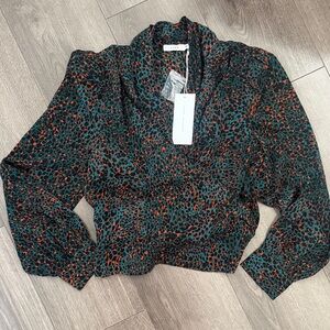 NWT Lush Teal and Orange Leopard Print Top
